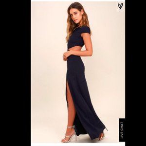 Lulus Conversation Piece Navy Blue Maxi Dress